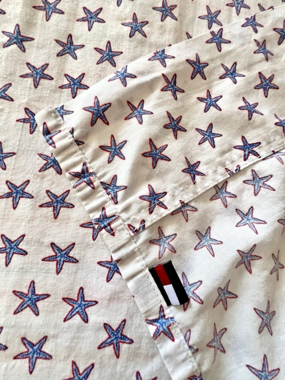 Tommy Hilfiger Twin Flat Sheet Starfish 60% Cotton Red White Blue Nautical Fish